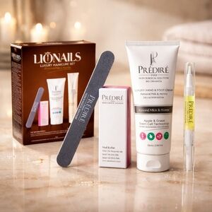 NIB Predire Paris Lionails Luxury Manicure Set/Almond Milk and Honey 4-Piece Set